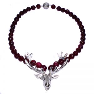 Trachten Collier "Hirsch" auf Brombeer Achat pink facettiert