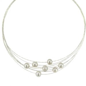 Perlen-Collier weiß im eleganten Design / 7-reihiges Collier