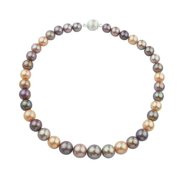 Collier Süßwasser Perlen in zartem Lilaton, Goldton und schimmerndem Weiß