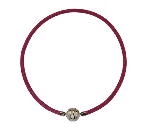 Collier aus Rochenleder in pink mit eleganter Silber-Wechselkugel