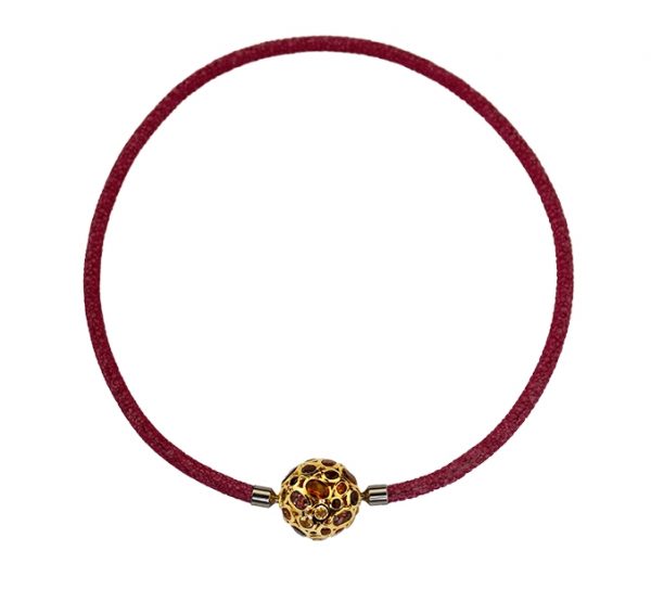 Collier Rochenleder pink mit Granate-Citrine-Wechselkugel