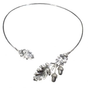 Jagd Schmuck, Collier Silber mit Eichenblättern und Eicheln