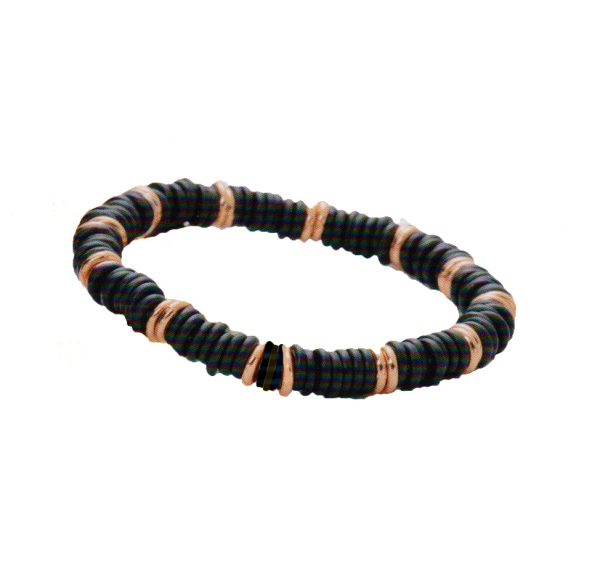Armband elastisch schwarz mattiert und Rosegold (Herrenarmband)