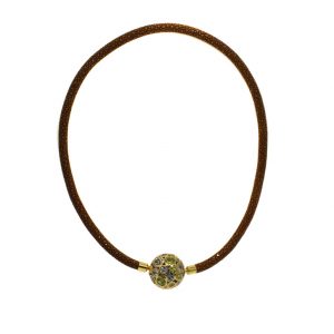 Rochenleder Halsband braun mit Amethyst, Peridot & Aquamarin besetzter vergoldeter Sterling Silber Kugel