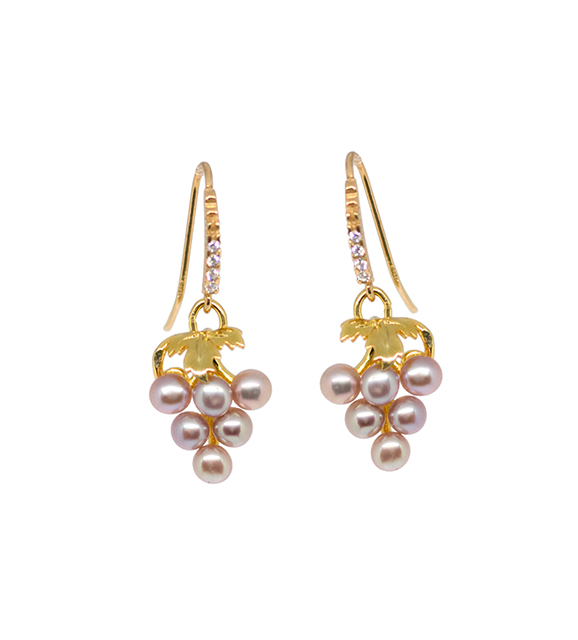 Ohrhänger, Weintrauben Süßwasser Perlen rosa, 925.00 Silber vergoldet mit Zirkonia