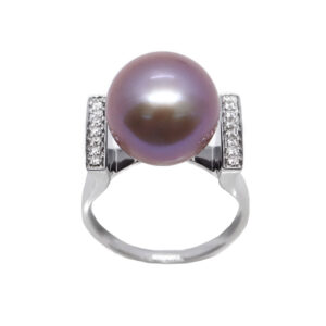 Eleganter Weißgold-Ring mit rosa Ming-Perle & Brillanten – luxuriöser Perlenring