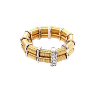 Dehnbarer Ring aus 750 Gelbgold und 750 Weißgold mit Brillanten 0,09 ct Top Wesselton SI