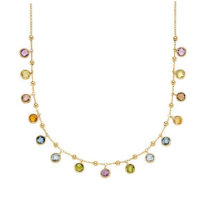 Lebendige Eleganz: Gelbgold-Collier mit funkelnden Edelsteinen