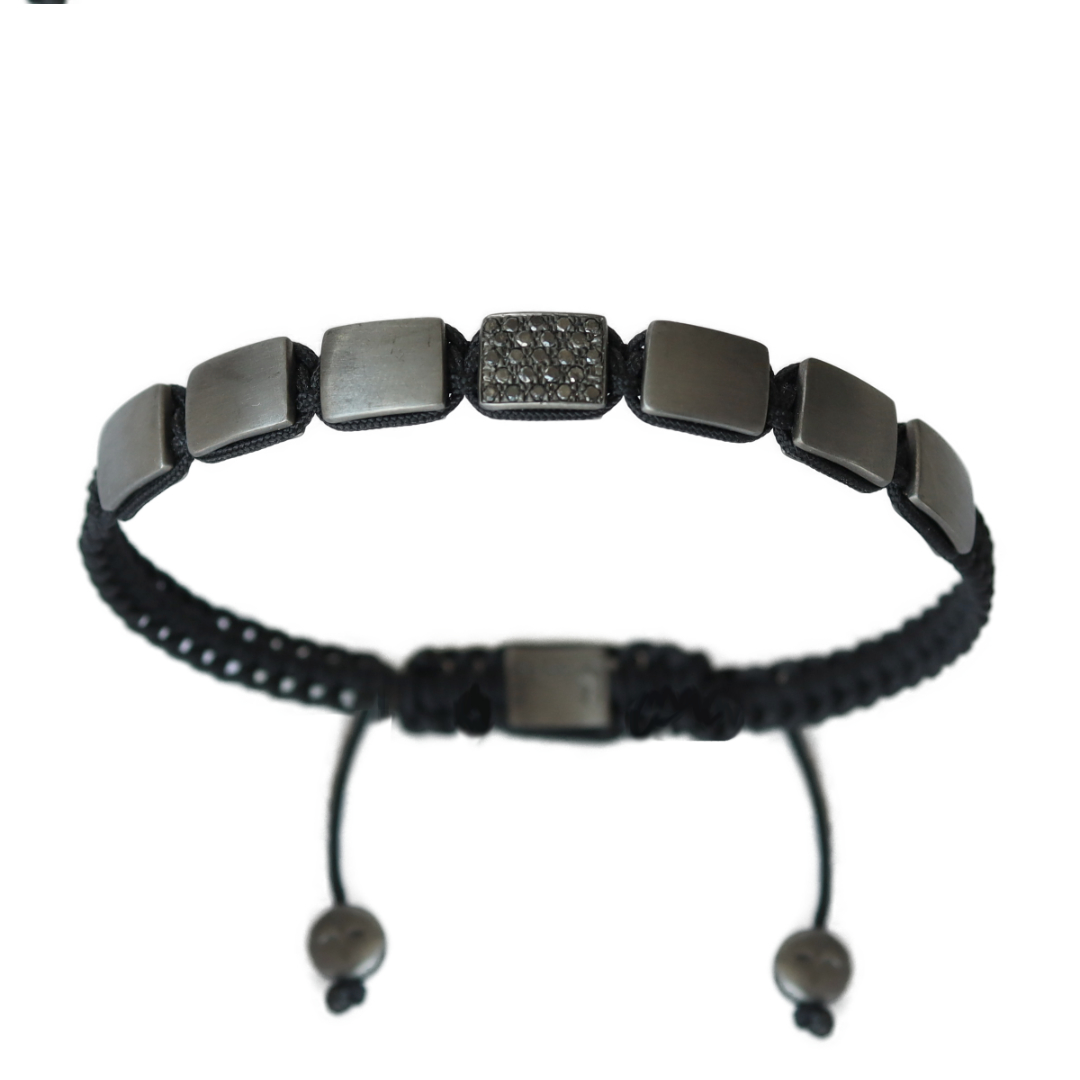 Luxus Herren Armband 925 Silber mit schwarzen Diamanten, kleinstes Innenmaß 65 x 57 mm (vergrößerbar)