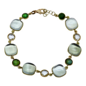 Armband aus 750 Gelbgold mit grünem Amethyst (Prasolith) & Turmalin