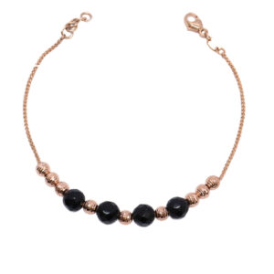 Armkette / Zopfkette  / facettierter Onyx & Rotgold Kugeln 4 mm / Länge: 16 + 1 cm