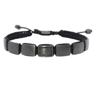 Luxus Herren Armband 925 Silber / schwarze Diamanten, Kordelzug, kleinstes Innenmaß 65 x 57 mm (vergrößerbar)