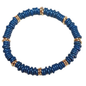 Armband / Titan / Keramik blau / 585 Gelbgold-Ringe /