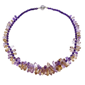 Collier mit facettierten Amethyst- & Ametrin-Perlen /  Kugel- & Kegelform in Lila bis Gelb