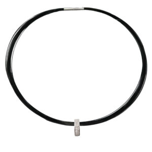 Collier aus schwarzer Stahlseide mit Brillant-Clip-Anhänger aus 585 Weißgold