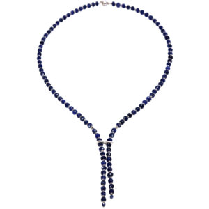 Exklusives Y-Collier mit dunkelblauem Saphir & 585 Weißgold – facettierter Edelsteinschmuck