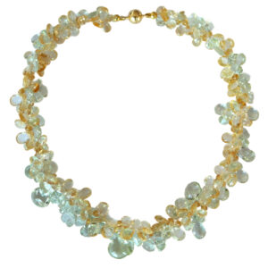 2-reihiges Collier mit Prasolith (grüner Amethyst) & Citrin – facettierte Tropfen