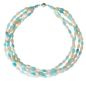 Collier / 4-reihiges Beryll-Collier in Rosa & Hellblau – 925 Silber – 50,5 cm
