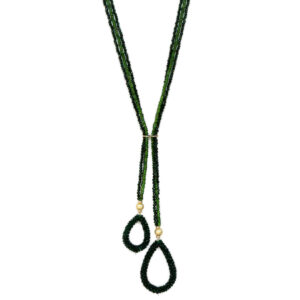 Doppelreihige Kette mit Achat Tannengrün & Tsavorith – 585 Gelbgold – 93 cm