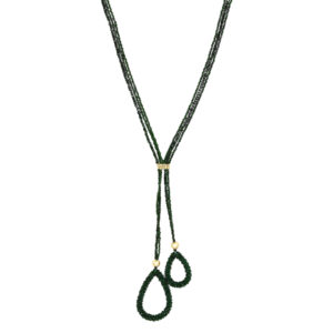 Exklusive 3-reihige Tannen-Achat-Kette mit 585 Gelbgold & handgehäkelten Tropfen