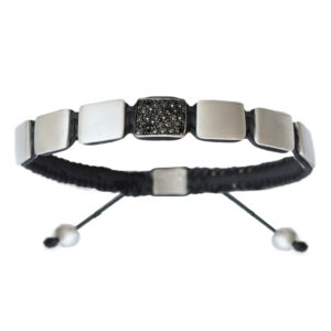 Luxus Herren Armband 925 Silber mit schwarzen Diamanten / Silber satiniert
