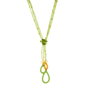 Exklusive Y-Kette mit Peridot & Citrin – handgehäkelte Tropfen – 585 Gelbgold
